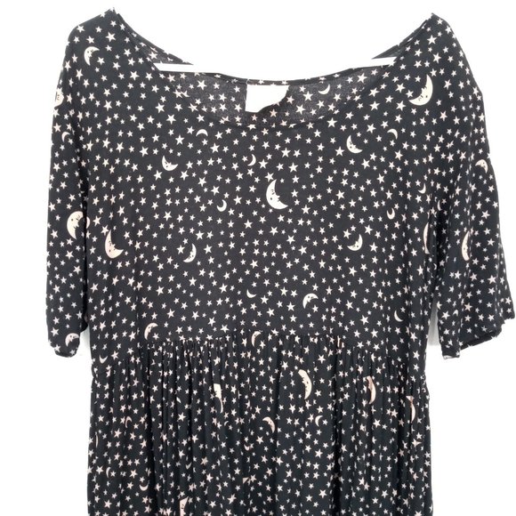 Vintage Romeo Star Moon Print Celestial Witchy Goth Boho Black Tiered Maxi Dress - Picture 3 of 14